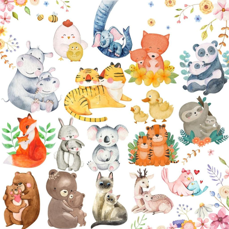Kit Digital Dia das Mães com ilustrações de animais fofos, ideal para scrapbook, convites e papelaria personalizada.