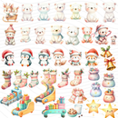 Detalhe da coleção Natal Cute mostrando variedade de papéis, cliparts e fontes em alta resolução