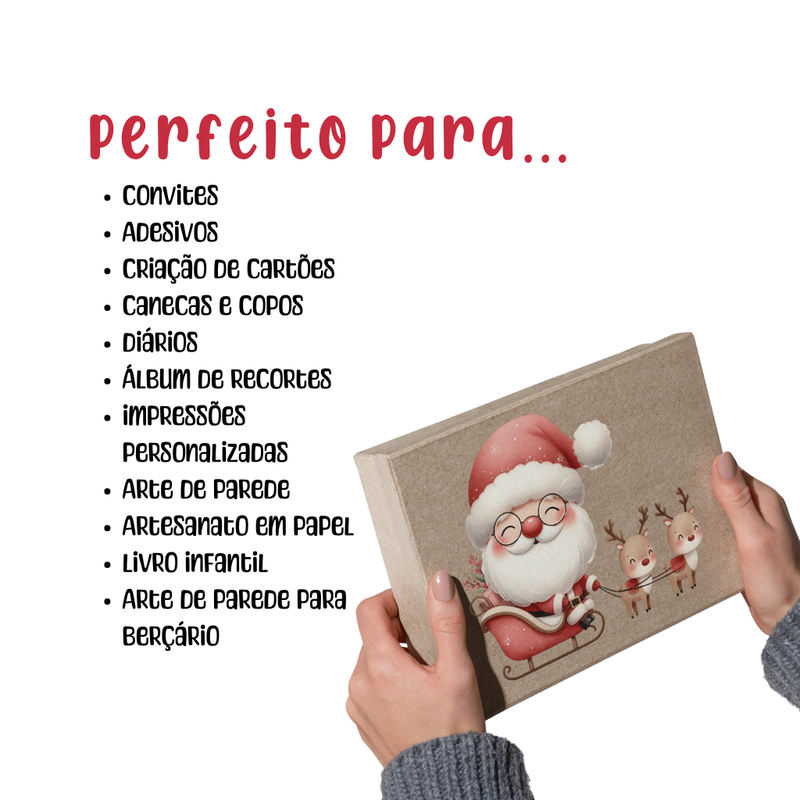 Mockup de apresentação do Kit Digital Natal Cute destacando o conteúdo completo para impressão e design digital