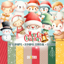 Kit Digital Natal Cute com cliparts, papéis digitais e fontes em estilo fofinho, perfeito para projetos natalinos e papelaria criativa