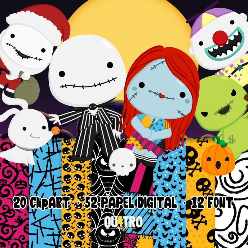 Kit Digital Estranho Mundo de Jack – Cliparts, Papéis Digitais e Fontes - Quatro Cambalhotas