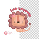 Conjunto de cliparts do Kit Digital Safari Rosa com leõezinhos, girafas, elefantes e detalhes florais
