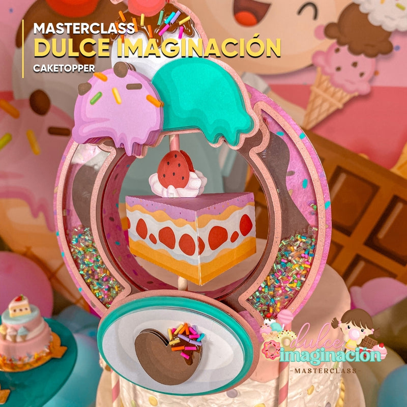 Detalle superior de los proyectos de la Masterclass Dulce Imaginación mostrando acabados brillantes y coloridos