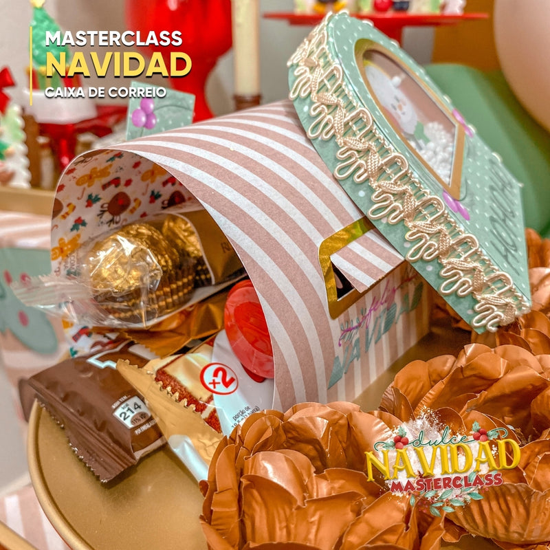 Cajas temáticas navideñas incluidas en la Masterclass Una Dulce Navidad con detalles dulces y coloridos