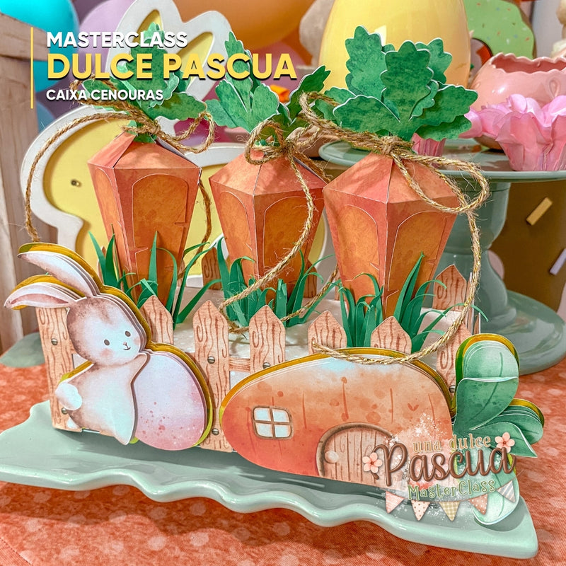 Detalle superior de los proyectos de la Masterclass Una Dulce Pascua mostrando acabados finos y decoraciones dulces