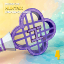 Vista lateral do Microfone Huntrix Guerreiras do K-Pop com cores intensas e detalhes decorativos