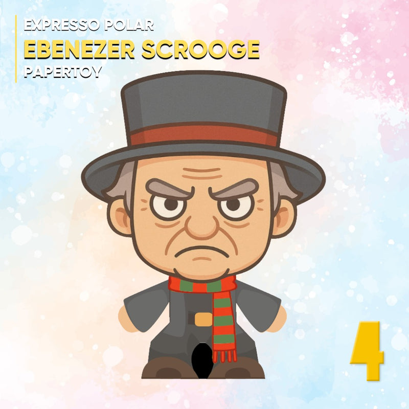 Papertoy Ebenezer Scrooge em estilo 3D natalino, com detalhes clássicos do personagem e acabamento artesanal perfeito para projetos criativos e decoração de Natal