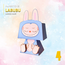 Vista lateral do Papertoy Labubu com acabamento artesanal e estilo colecionável