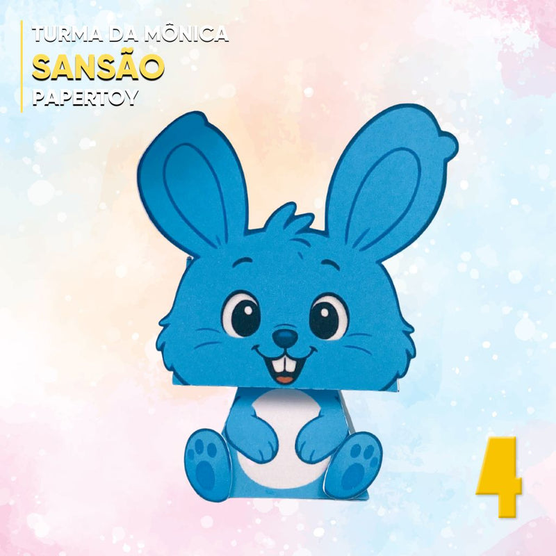 Papertoy Sansão em formato 3D, com design divertido e detalhes fiéis ao personagem clássico da Turma da Mônica, ideal para projetos criativos e decoração temática
