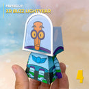 Vista lateral do Papertoy XR mostrando os detalhes mecânicos e acabamento artesanal