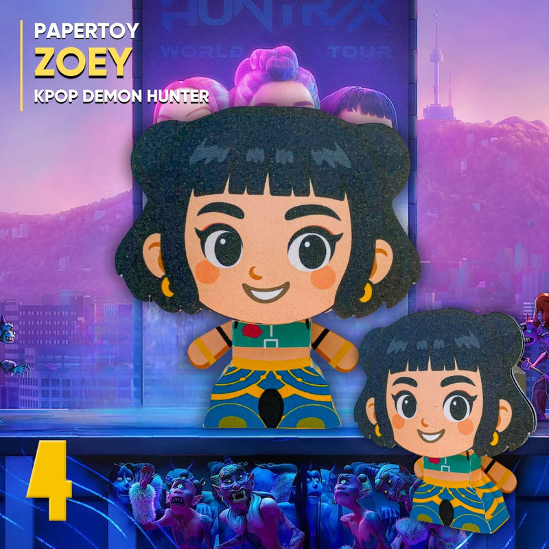 Papertoy Zoey Guerreiras do K-Pop com design colorido e inspirado no universo das estrelas do K-Pop