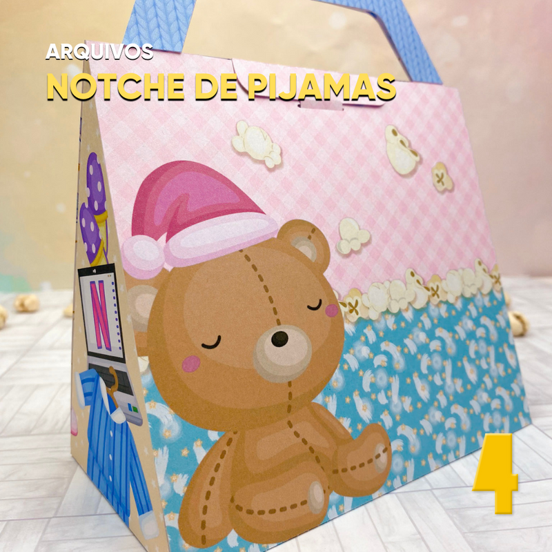 Vista lateral dos projetos da SuperClass Noite dos Pijamas com cores suaves e acabamento artesanal