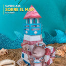 Vista lateral dos projetos da SuperClass Sobre o Mar e Abaixo das Estrelas com tons azulados e detalhes cintilantes